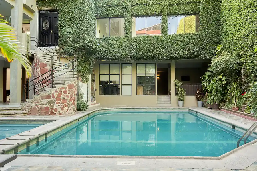 Outdoor pool and garden courtyard